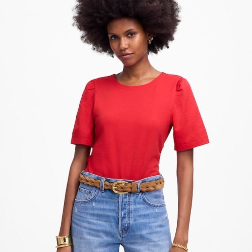 NWT Madewell Side-Cinch Puff-Sleeve Tee in Watermelon - Size: Medium